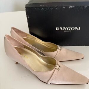 Rangoni Blush Satin Low Heel Pumps with Rhinestone Buckle